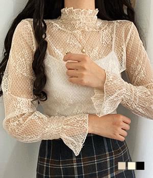 이너 레이스 커프 시스루 블라우스