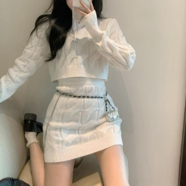 파스텔 꽈배기 니트 투피스