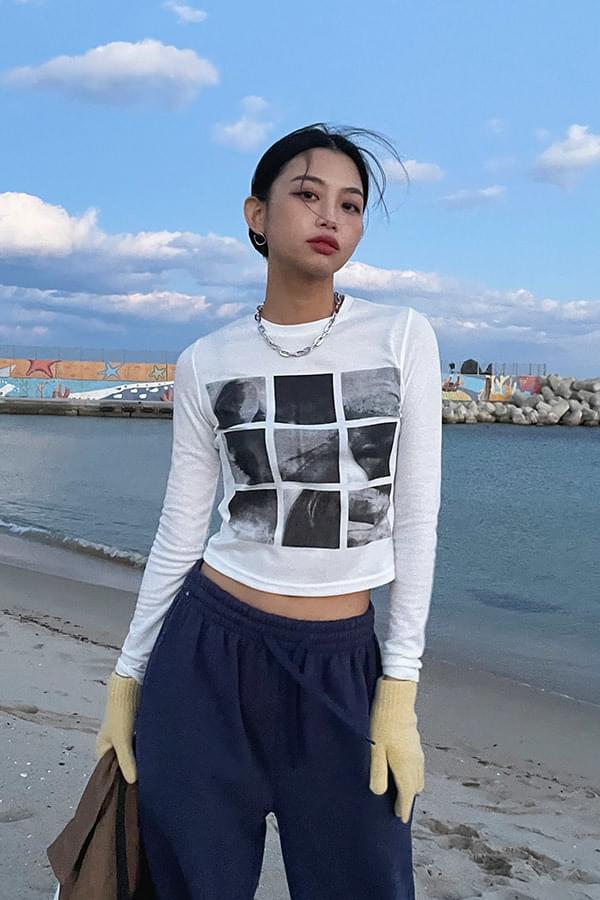 헤이 프린팅 긴팔티셔츠