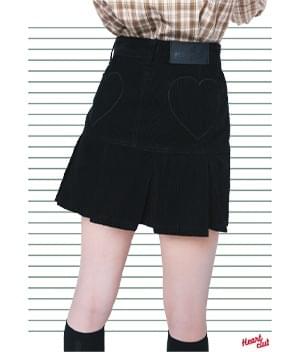Heart Pleats Corduroy Skirt (Black)