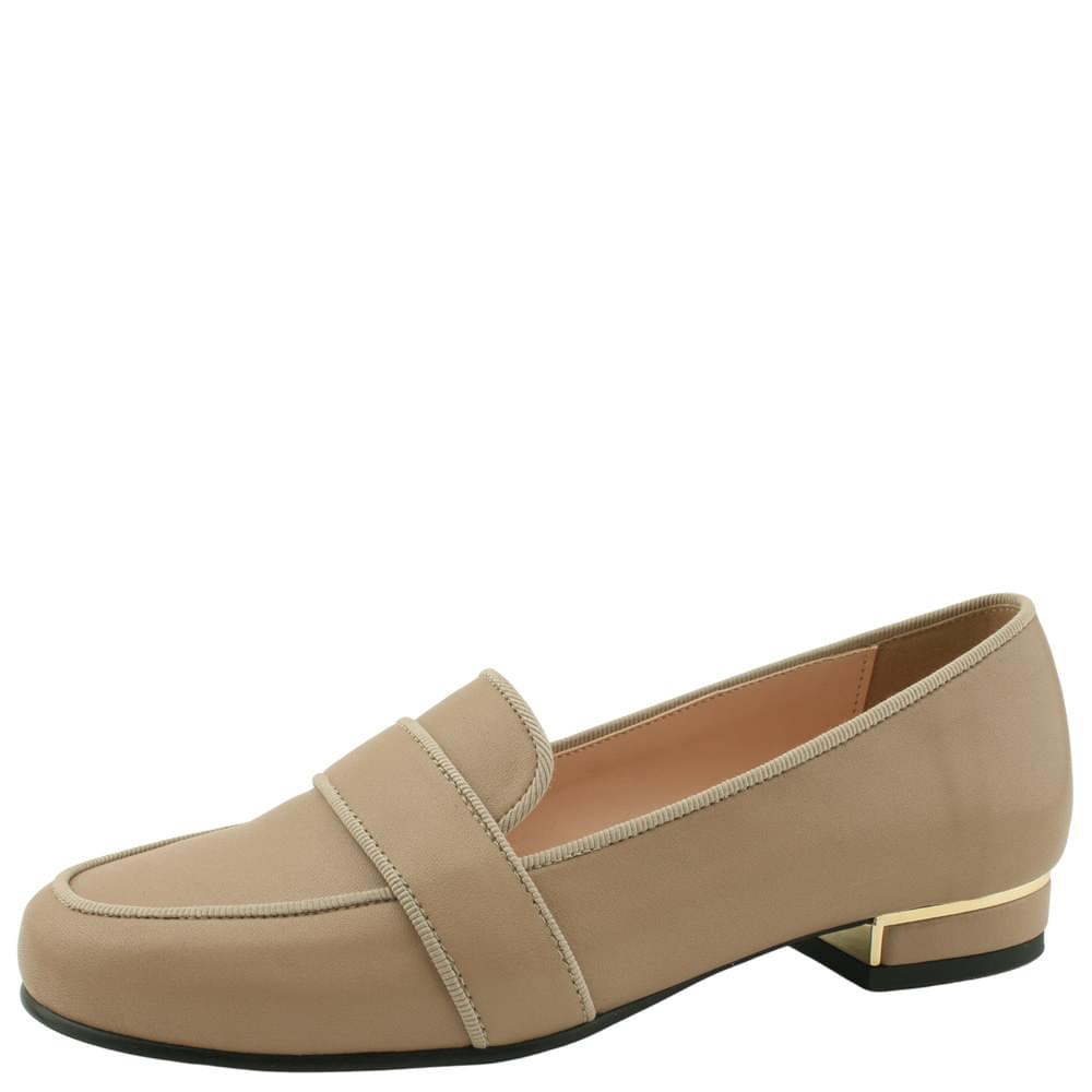 Round Toe Metal Low Heel Women Loafers Beige
