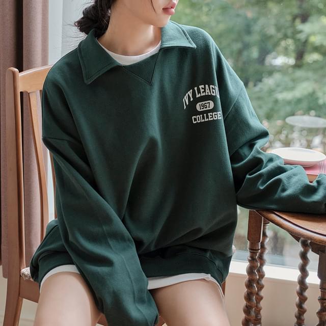 Big Size 55-100 Elson Sweatshirt Lettering Embroidery Collar Sweatshirt 長袖上衣