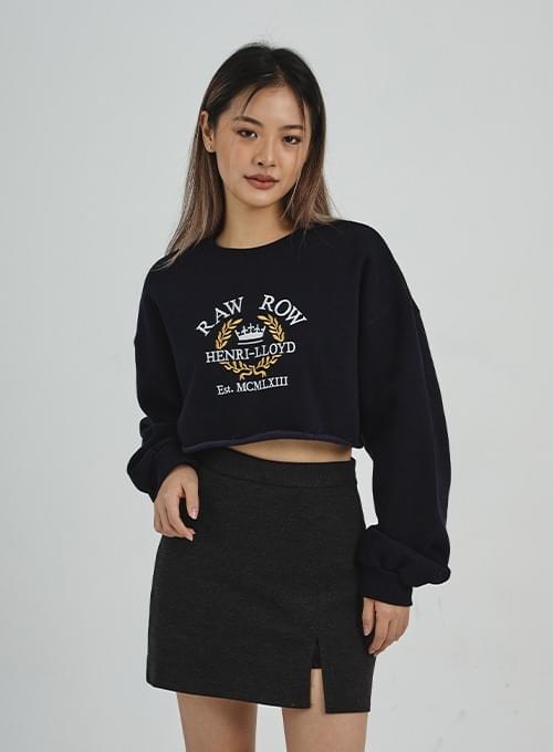 Brin Raised Embroidery Cutting Crop Sweatshirt Fleece-lined