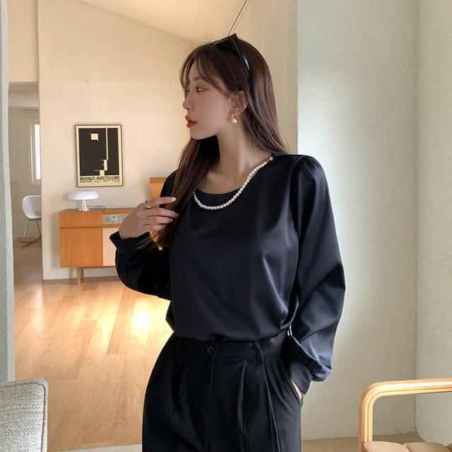 Dang2girl big size 55 100 silky two way pearl necklace blouse guest