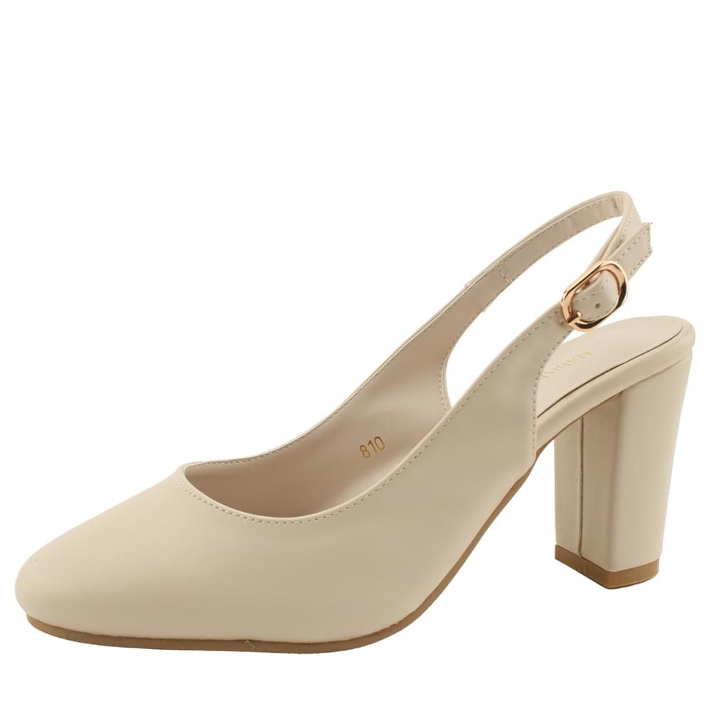 Round Nose Slingback Simple High Heels 8cm Beige 跟鞋