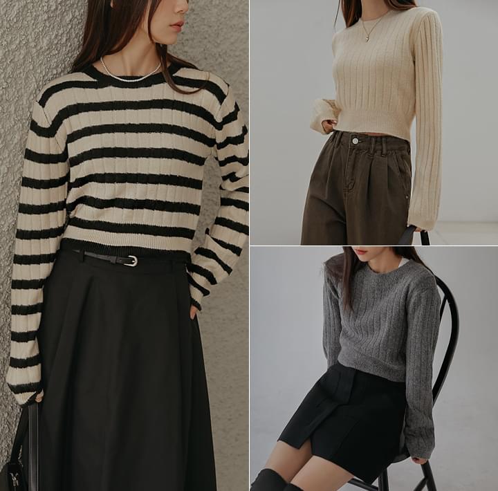 Knitted Round neck with stripe Top