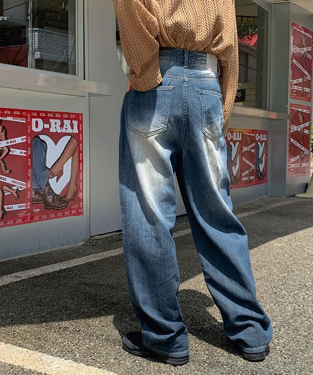 Mashibo Faded Denim Wide Pants - 2 color