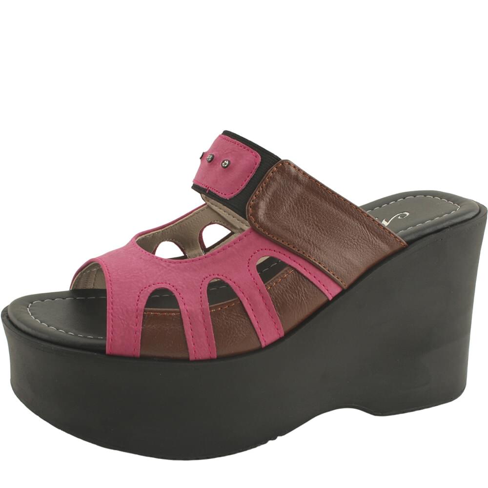 Vivid two-tone wedge heel high heel slippers pink