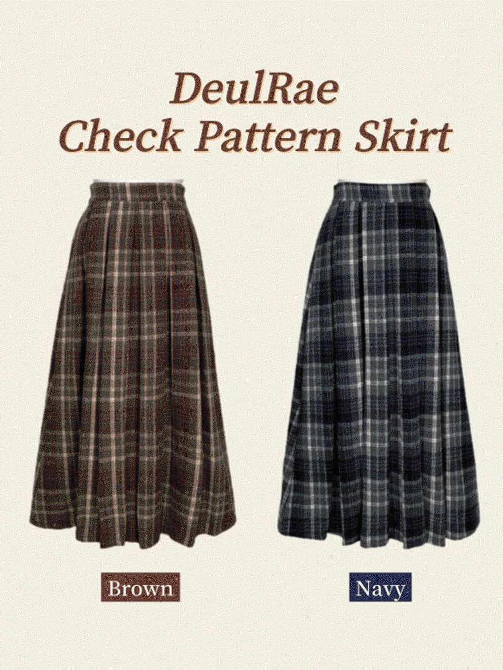 Dele check wool pleated skirt
