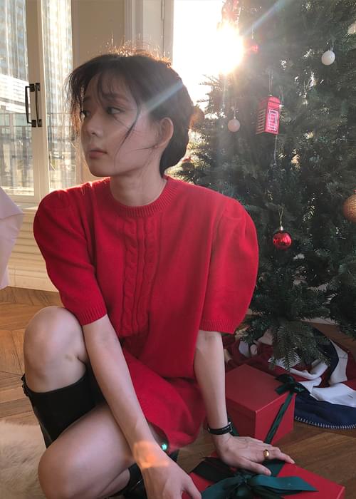 Cable Puff Knitwear Dress