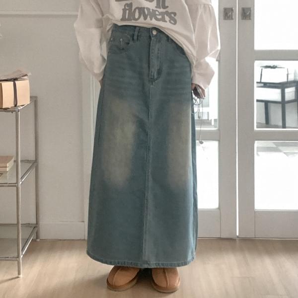 턴오버 데님 롱스커트