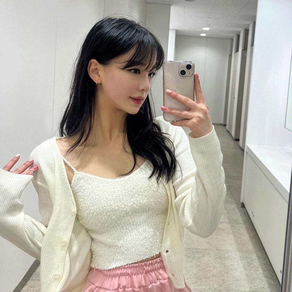 Terry towel V-Neck crop Knitwear bustier Sleeveless slim fit inner sleeveless layered string tank Sleeveless sleeveless beachwear 3COL 無袖