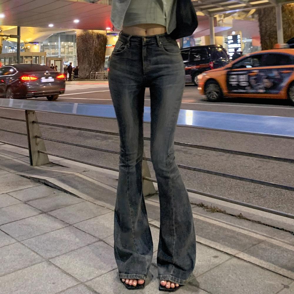 Low rise entry Flared denim pants low waist cola bottle waist slim all seasons firm long jeans zero flab shadow blue spring mid season SML