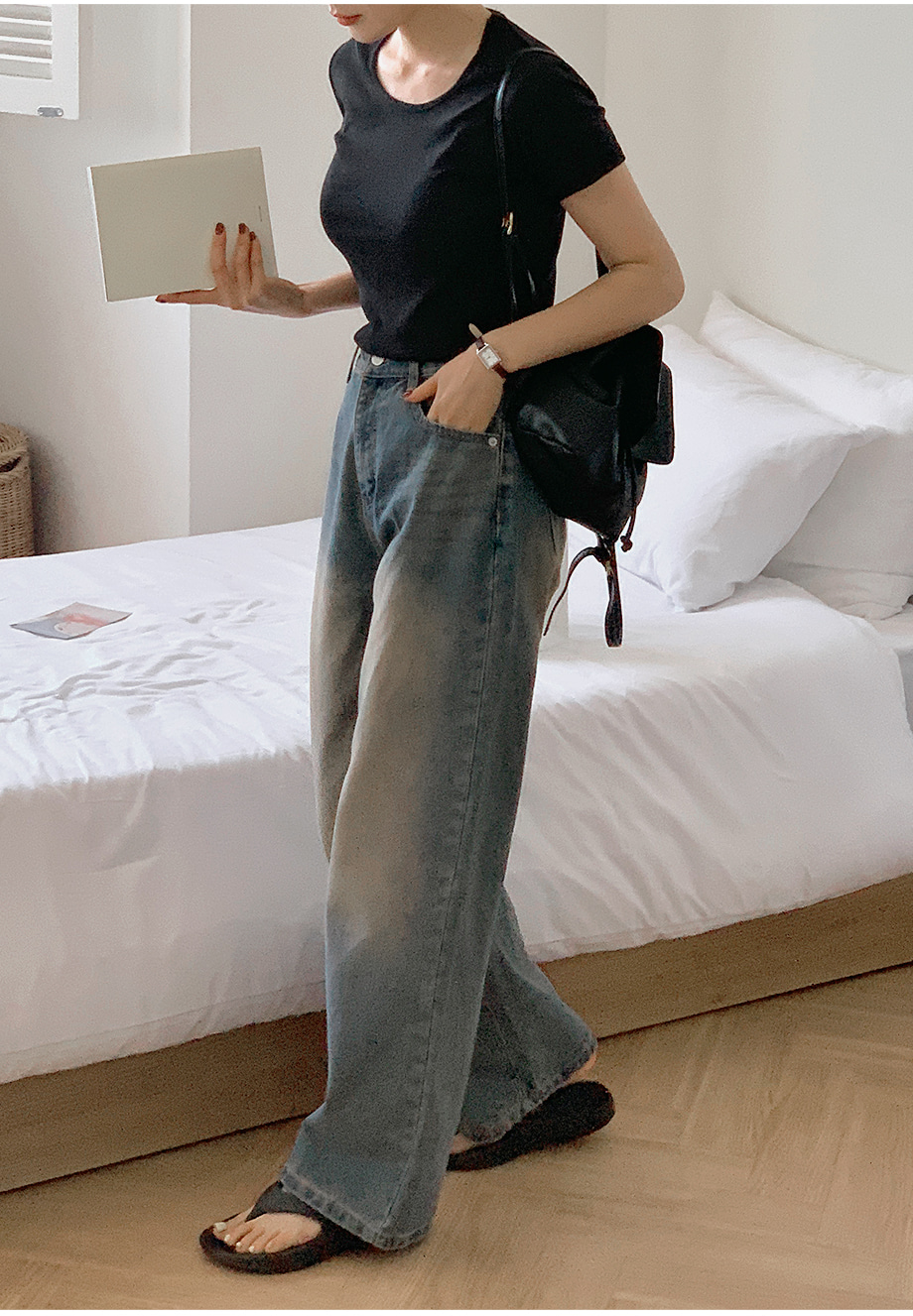 밀키먼 스판 모달 U넥 반팔 티셔츠
