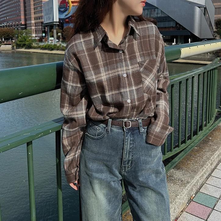 Fleece-lined check one pocket Shirt