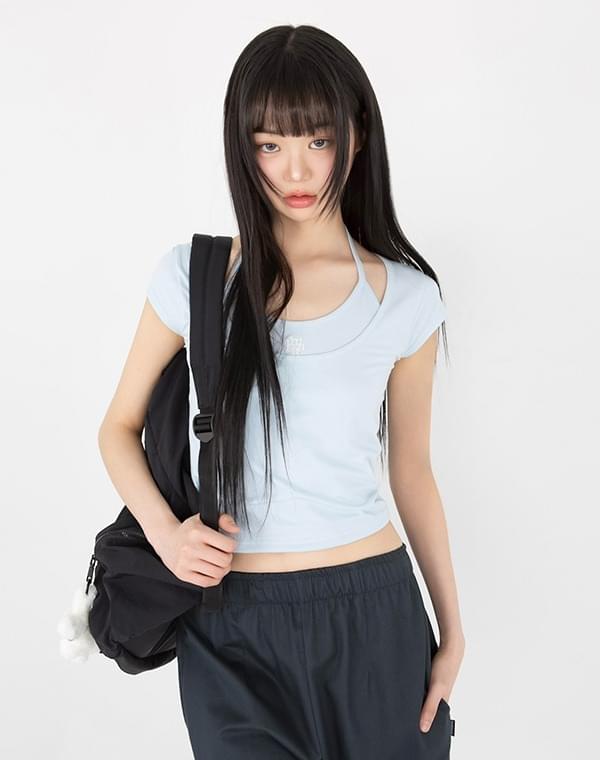 レイヤードストラップ半袖Tシャツ