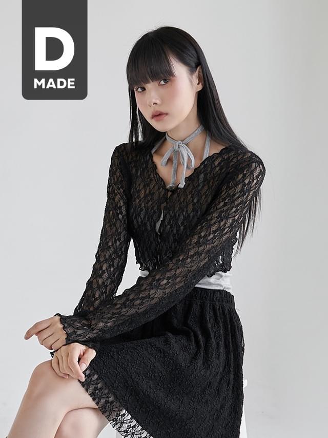Big size 55-99 femme flower lace see-through v-neck bolero V-Neck cardigan resort look 长袖上衣