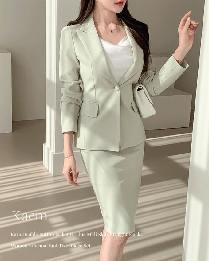 Nuel Kara One Button Jacket H-Line Midi Skirt Straight Slacks Women's Suit Two-Piece Set 套装
