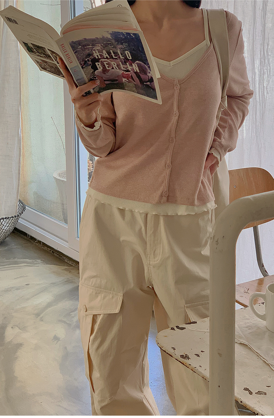 리리앤코 퓨릴닝 스판 프릴 배색 레이어드 티셔츠