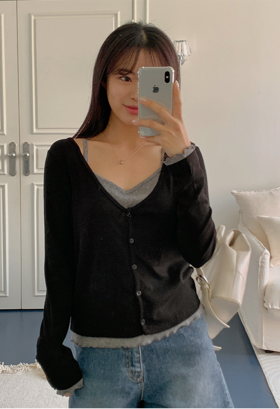 리리앤코 퓨릴닝 스판 프릴 배색 레이어드 티셔츠