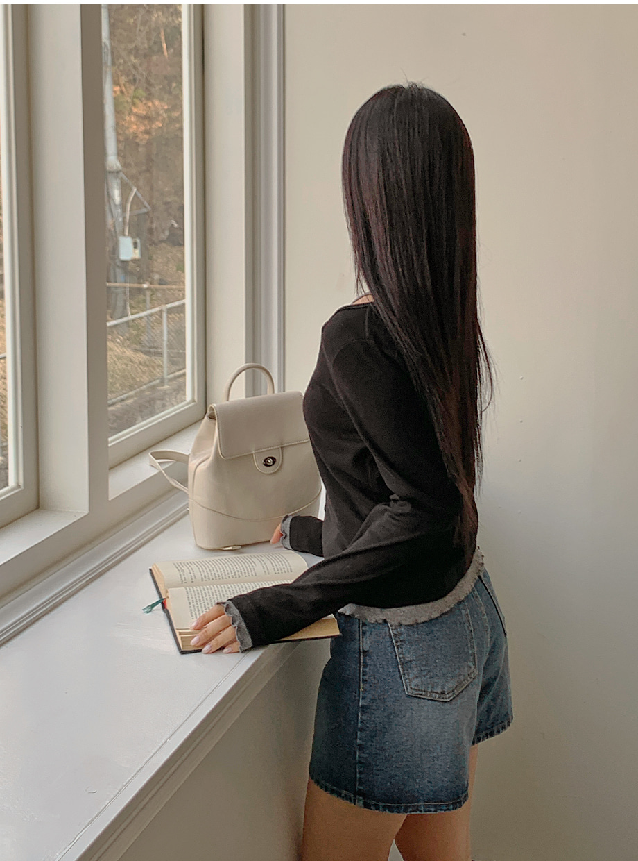 리리앤코 퓨릴닝 스판 프릴 배색 레이어드 티셔츠