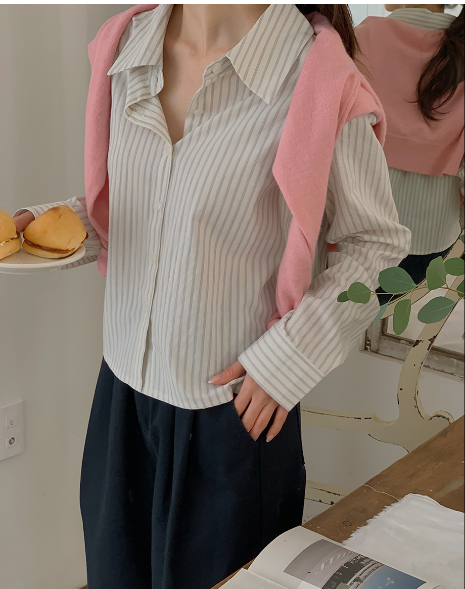 리리앤코 스튜로안 스트라이프 카라넥 셔츠