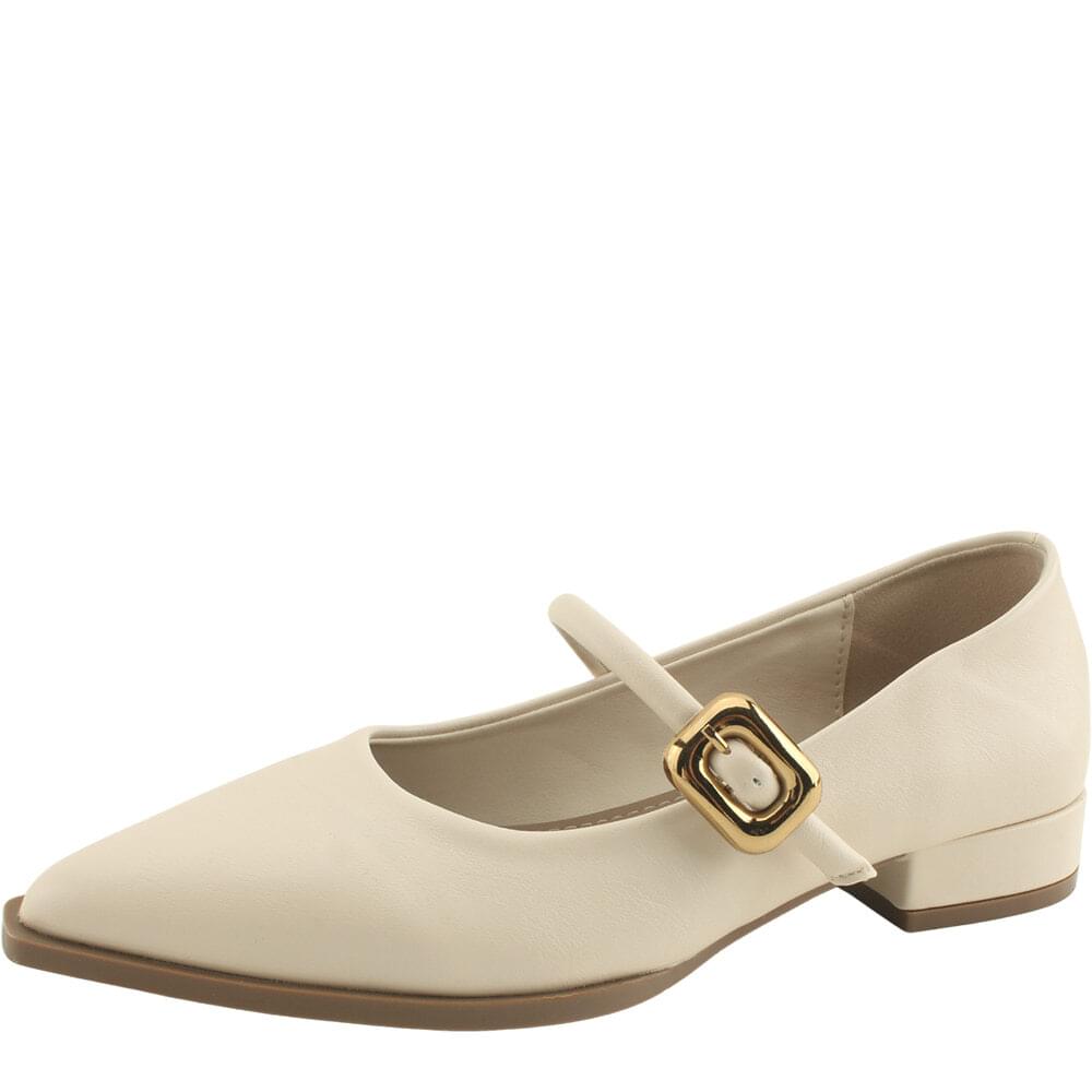 Stiletto heel metal buckle mary jane low heel beige 跟鞋