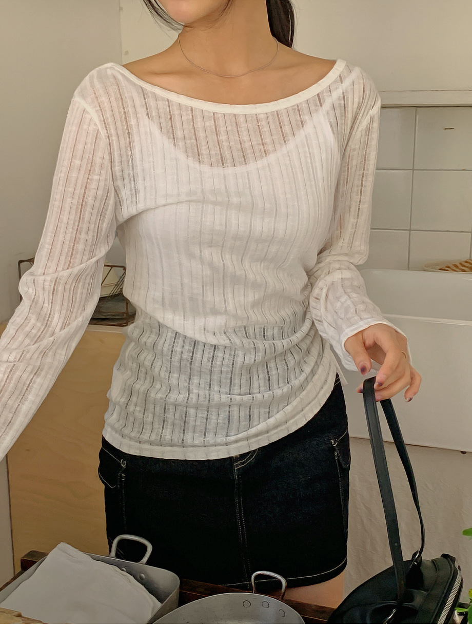 리리앤코 티빈리어 골지 시스루 스트링 리본 니트