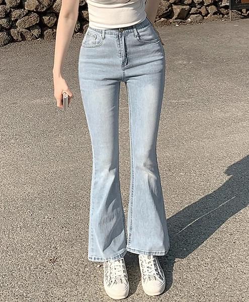 Ciel Hidden Banding Faded Long Flared Denim Pants Big Size 牛仔裤