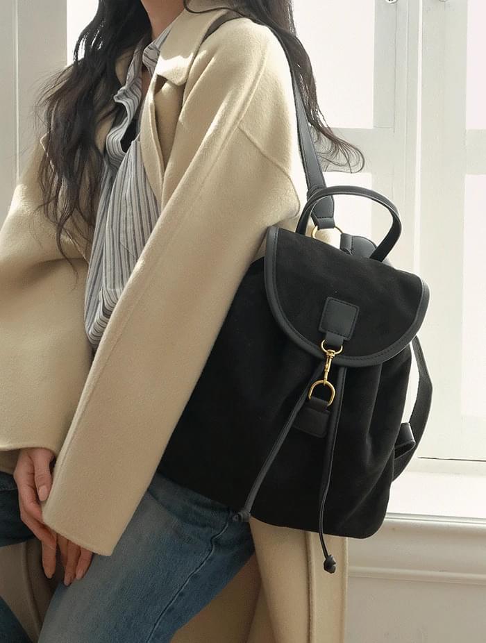 Suede Buckle Faux Fur Mini Backpack 2color 背包