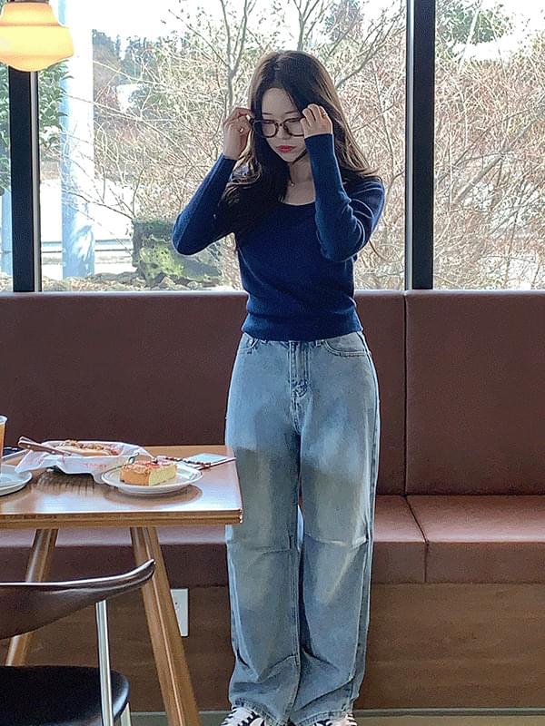 Divo shirring wide denim pants 牛仔裤