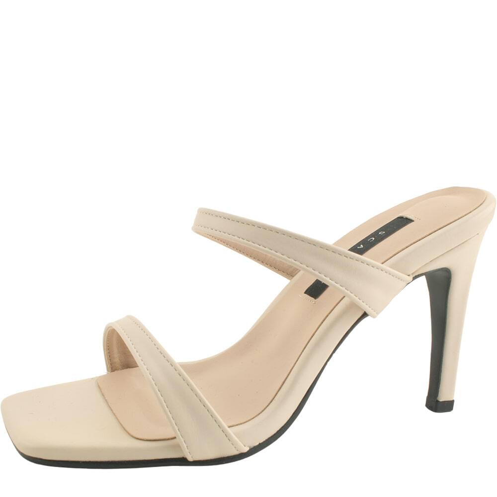 Domestically produced slim double strap high heel mule slippers beige 跟鞋