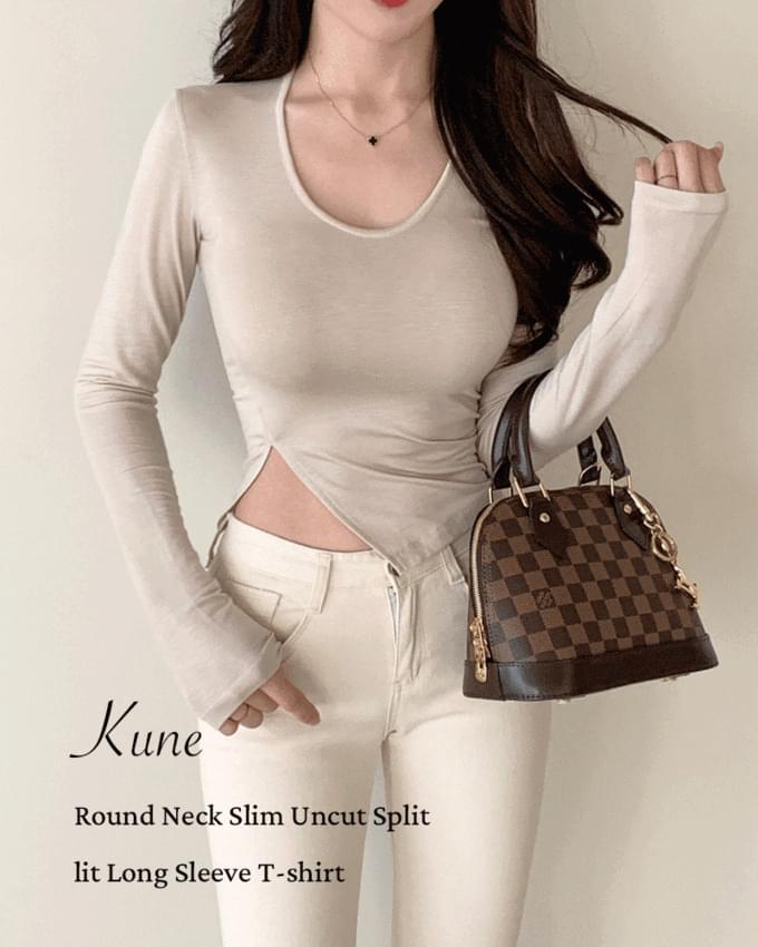 Kune round neck slim uneven team slit long sleeve t-shirt 长袖上衣