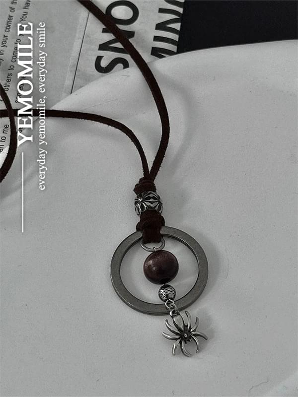Vintage Spider Brown Suede Long Necklace