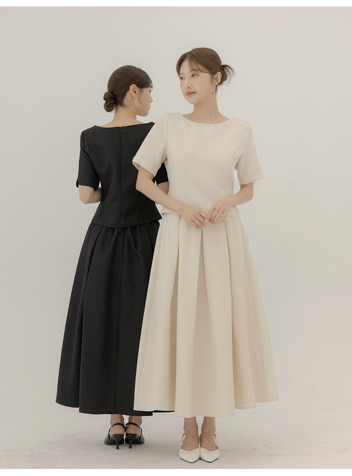 헤빈드온 트위드 맞주름 뒷밴딩 투피스 세트