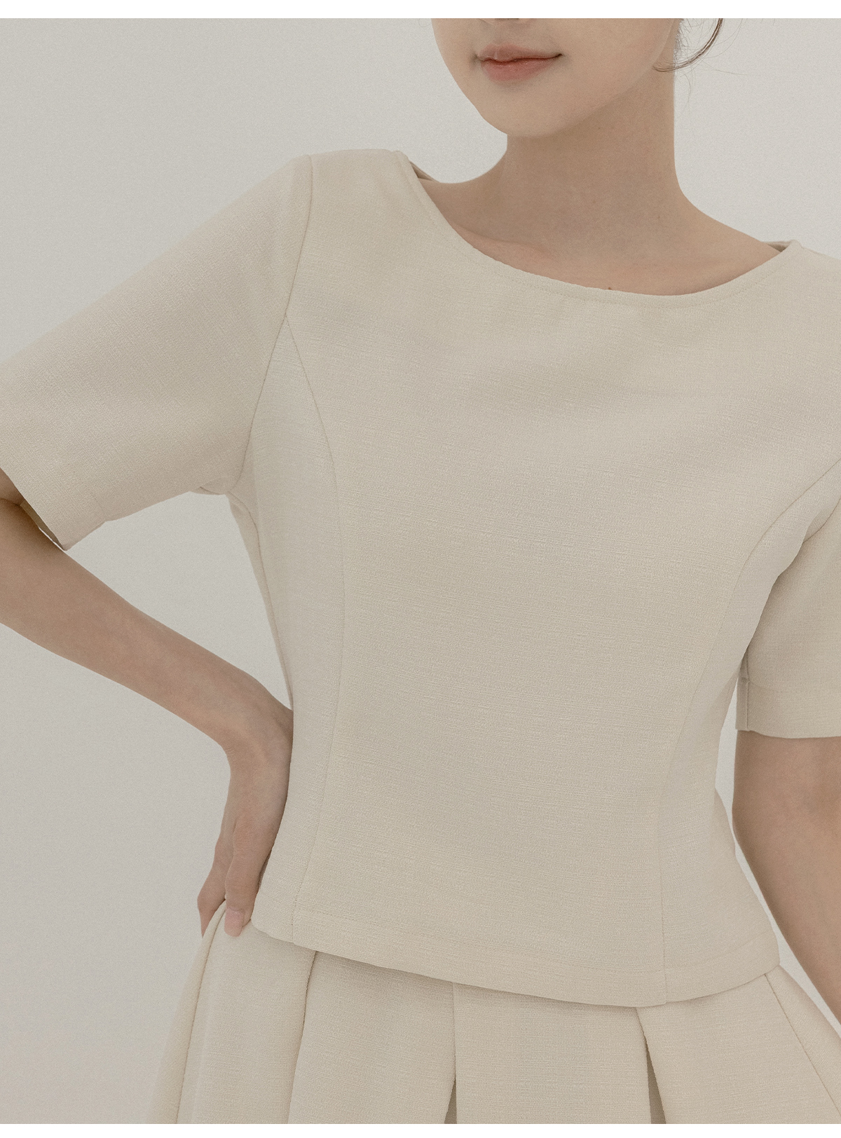 헤빈드온 트위드 맞주름 뒷밴딩 투피스 세트