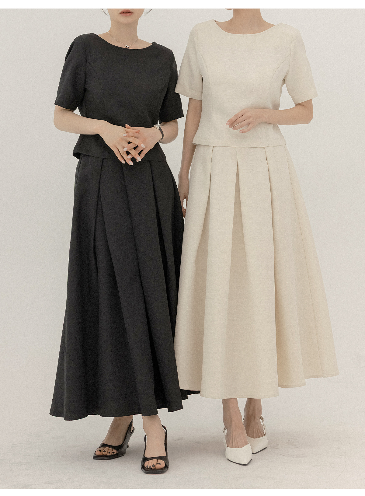 헤빈드온 트위드 맞주름 뒷밴딩 투피스 세트