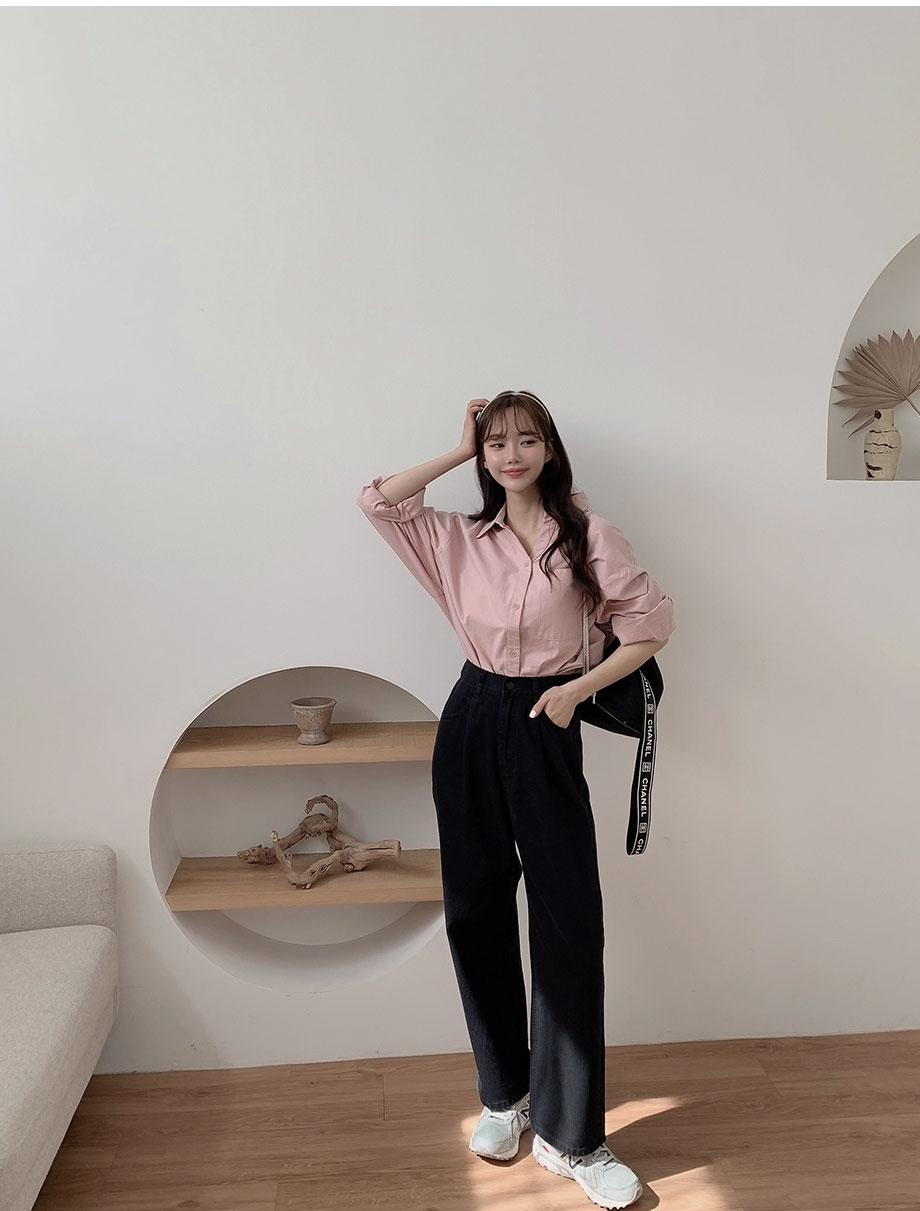너츠밤 하이웨스트 핀턱 밴딩 데님 팬츠