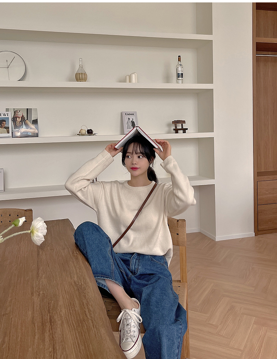 너츠밤 하이웨스트 핀턱 밴딩 데님 팬츠
