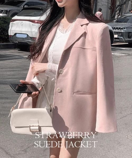 Strawberry Milk Pink Suede Boxy Jacket