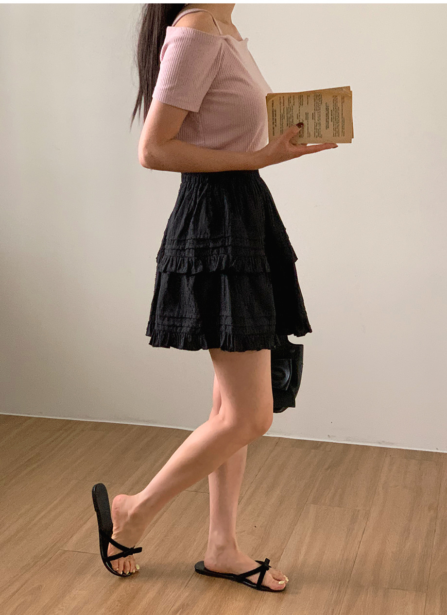 리리앤코 프린퓨 밴딩 캉캉 프릴 미니 스커트
