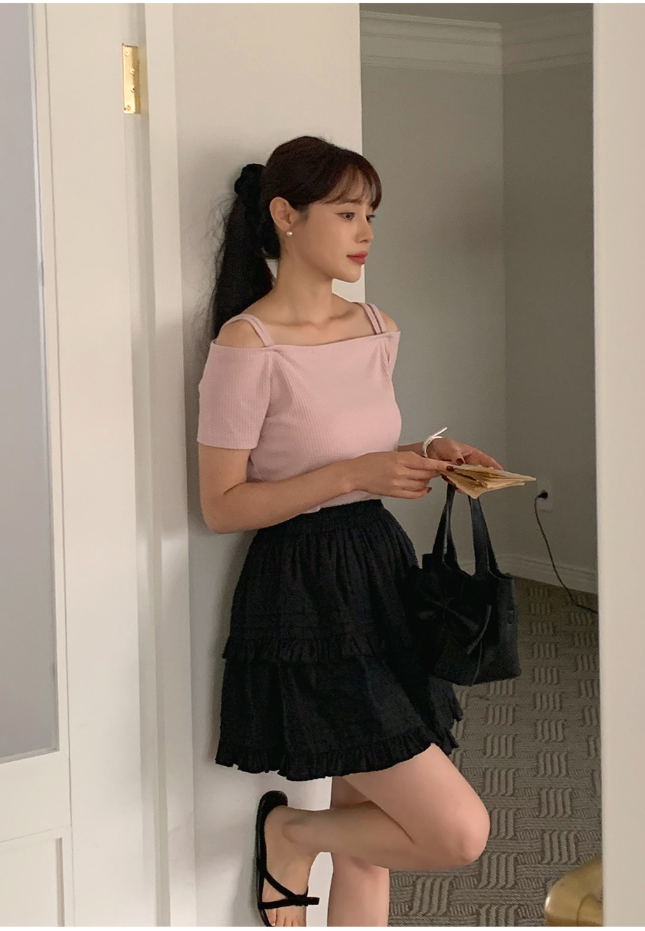 리리앤코 프린퓨 밴딩 캉캉 프릴 미니 스커트
