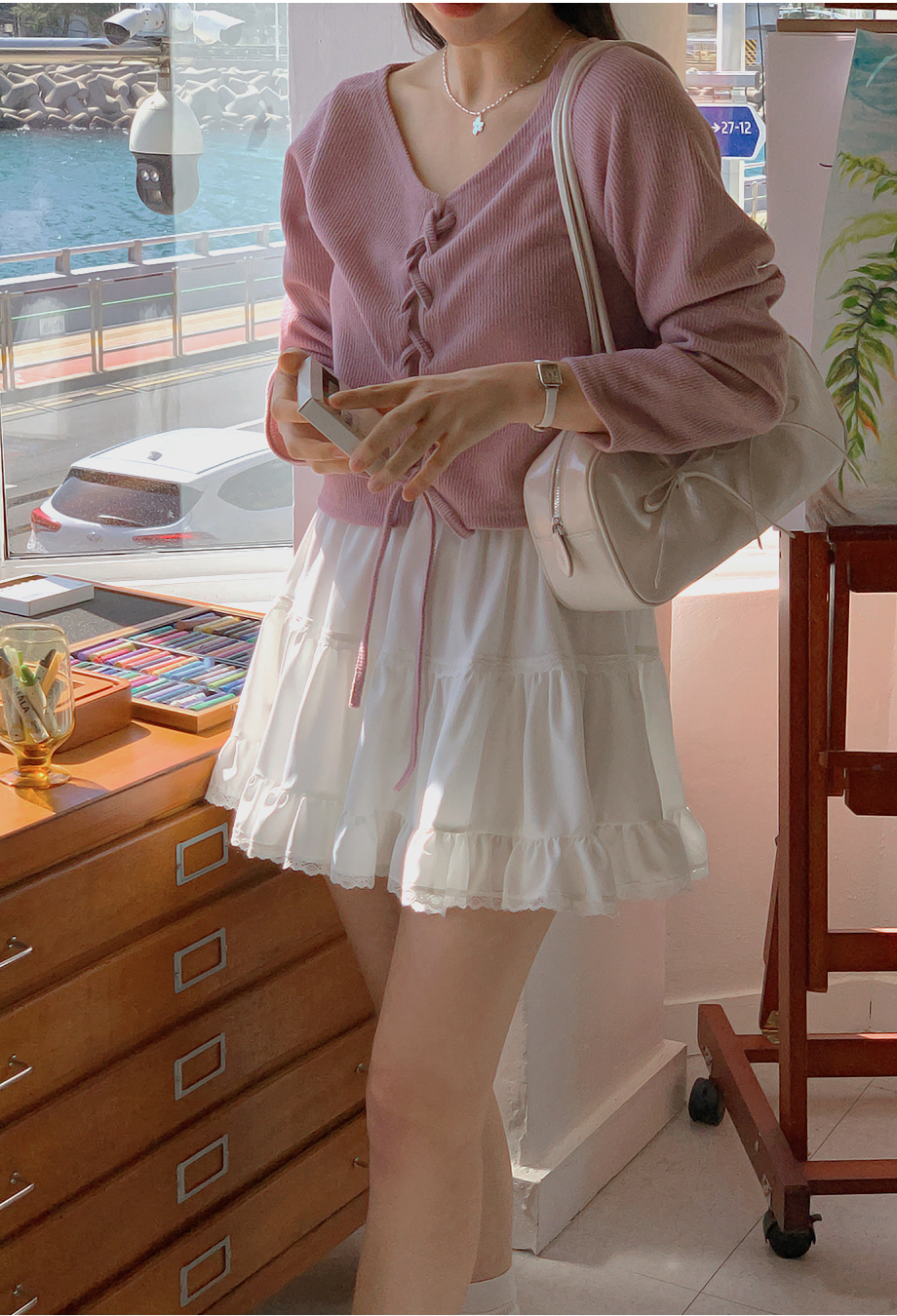 리리앤코 앤루빈즈 리본 골지 가디건