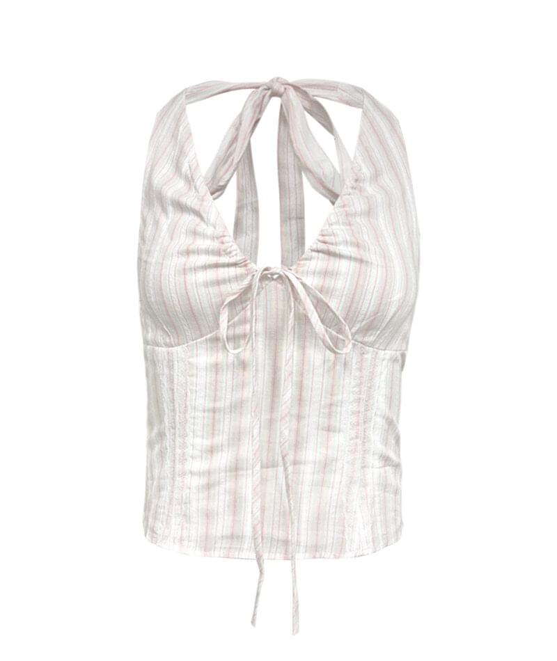 Roe pink striped halter top 无袖