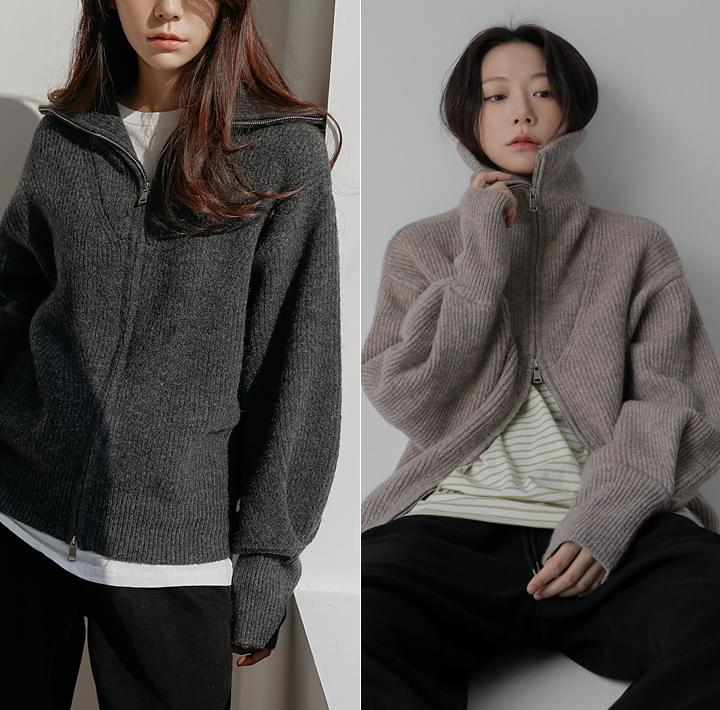 Accor wool thick two-way knit zip-up
