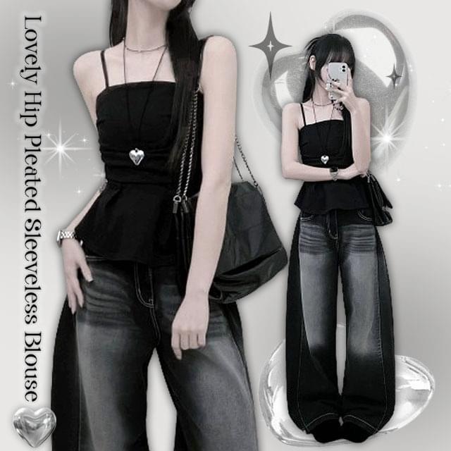 Reel pleated blouse top Sleeveless 无袖