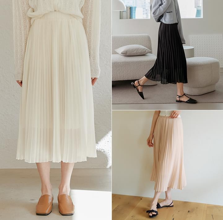 Long Pleated Chiffon Skirt
