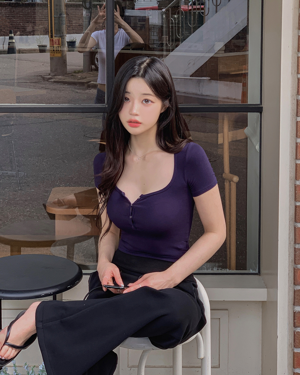 반팔 티셔츠 모델 착용 이미지-S1L26
