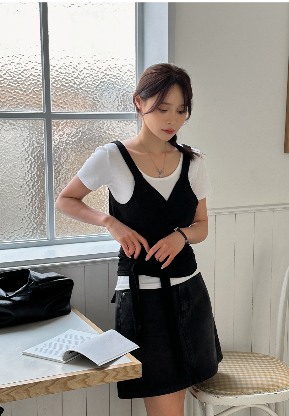 리리앤코 다엘리오 랩스타일 스트랩 레이어드 뷔스티에