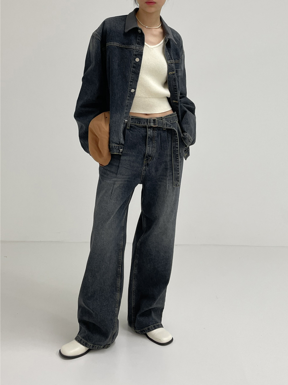 【INCHANT ME】[unisex] Catwashing Overfit Denim Trucker Jk AMI Mid-Wash Denim Trucker Jacket - S | Coggles